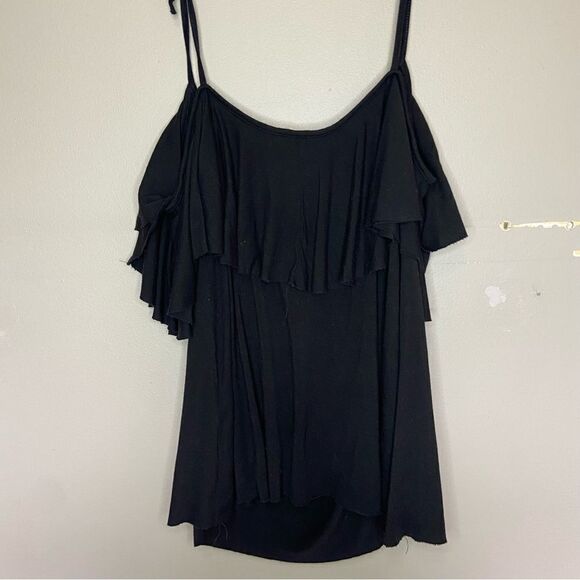 Free People Beach Black Ruffle Flowy Tie-Strap Tank Top Size XS - Picture 6 of 6